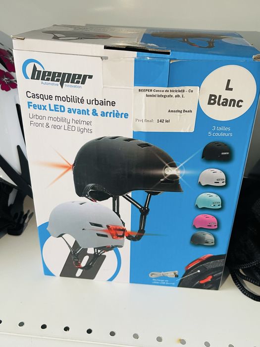 Cască de Bicicletă cu Lumini Integrate, Marime L - Beeper