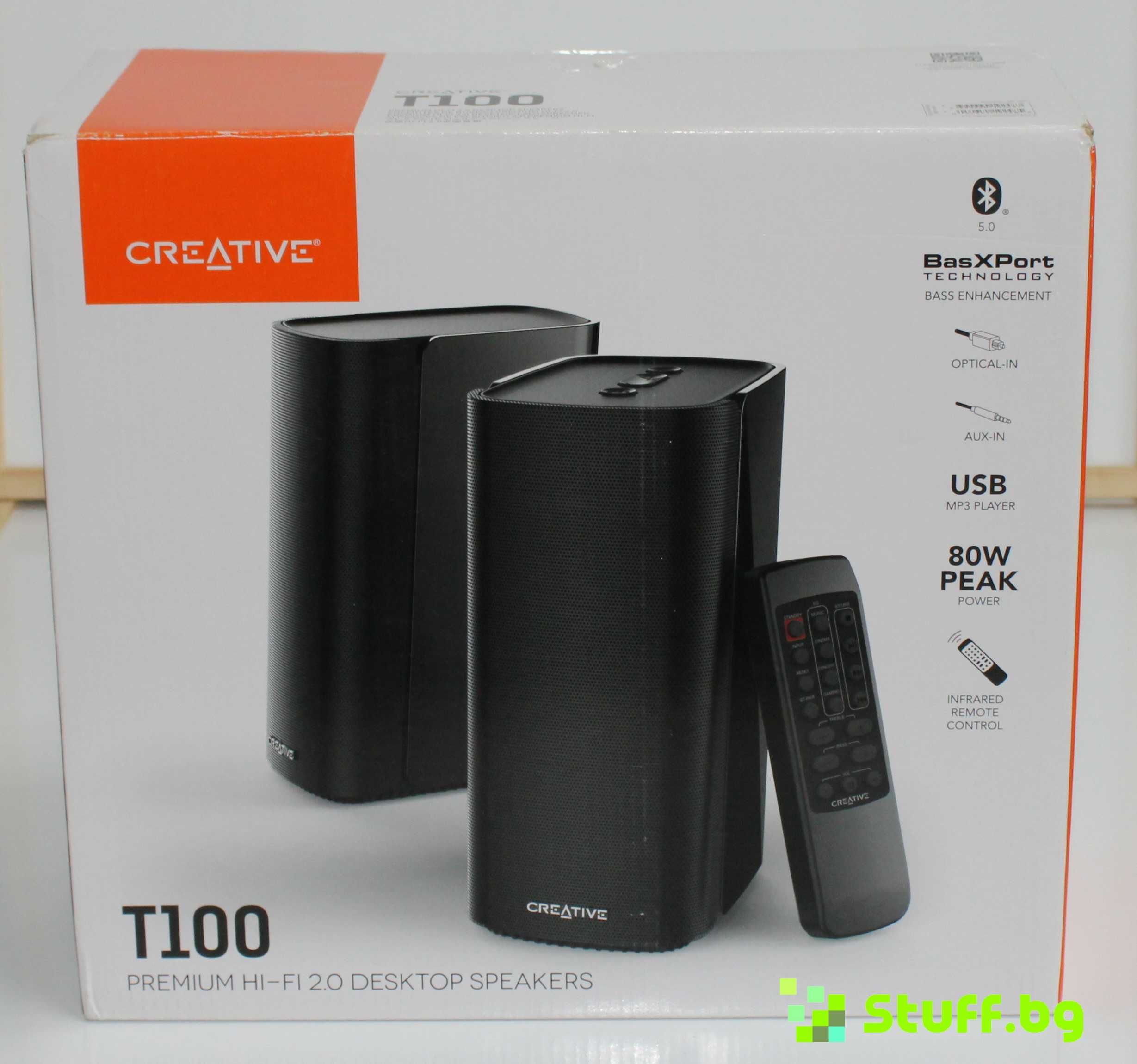 Creative T100 2.0 Speakers  80W Bluetooth 5.0 Black Тонколони