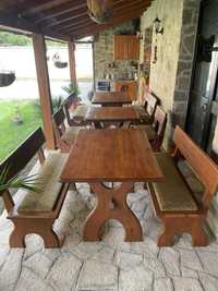 Дървени маси с пейки и столове(Комплект)