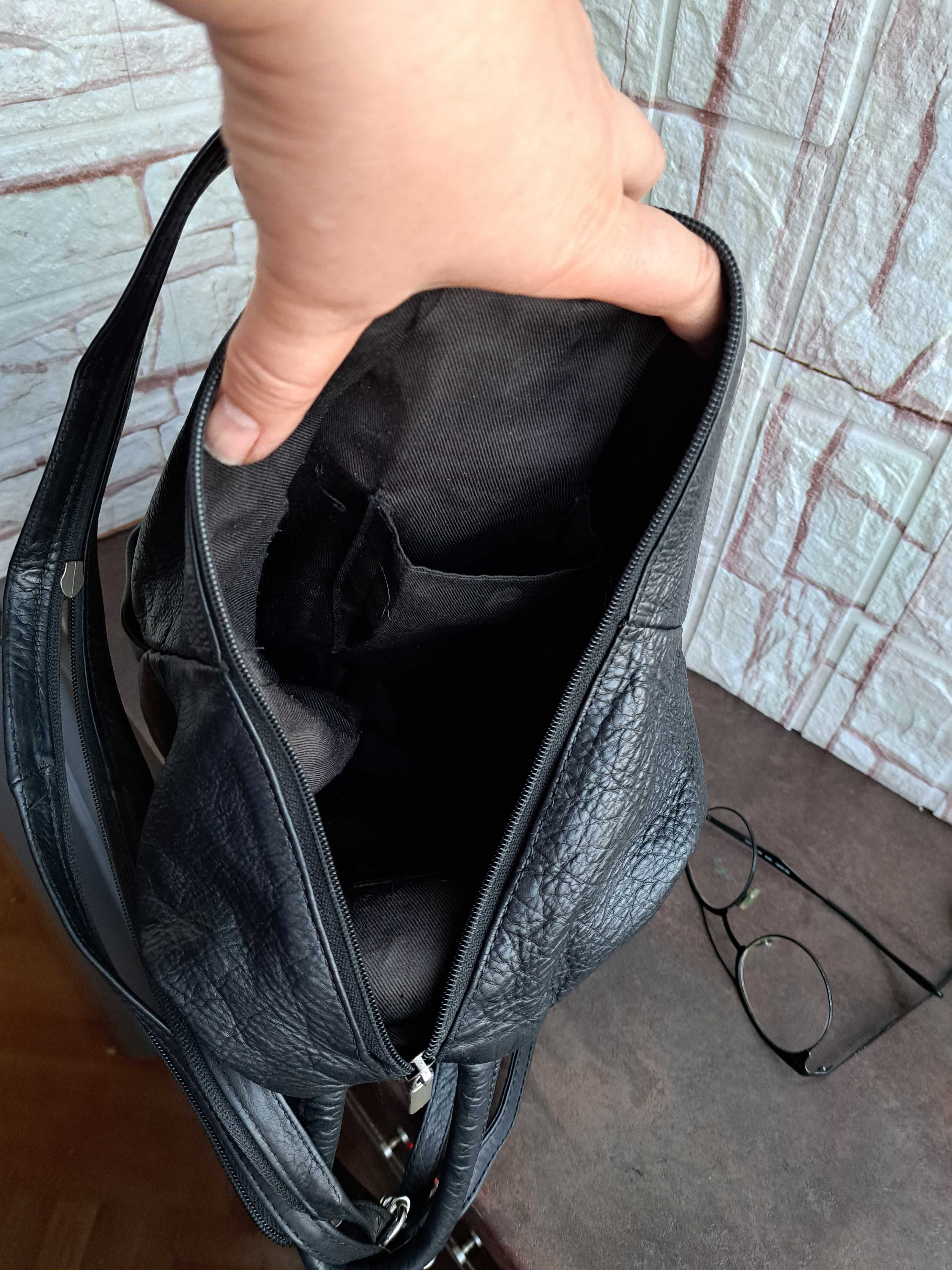 черна кожена раница, чанта,-естествена кожа