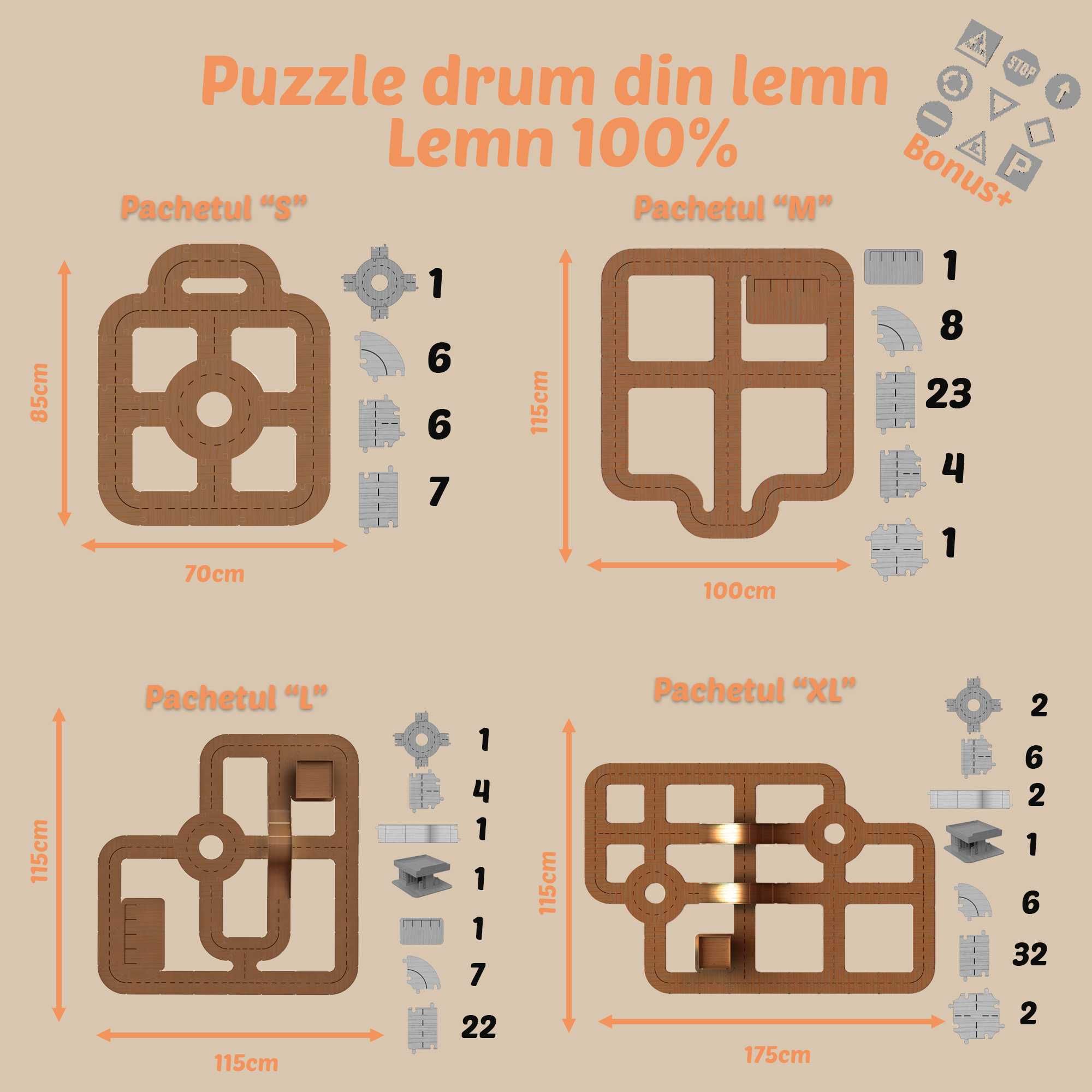 Puzzle drum din lemn – joc educativ și modular pentru copii