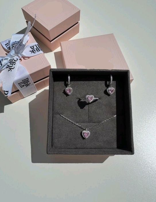 Set Pandora argint colier cercei inel+cutie trandafiri parfumati dupe