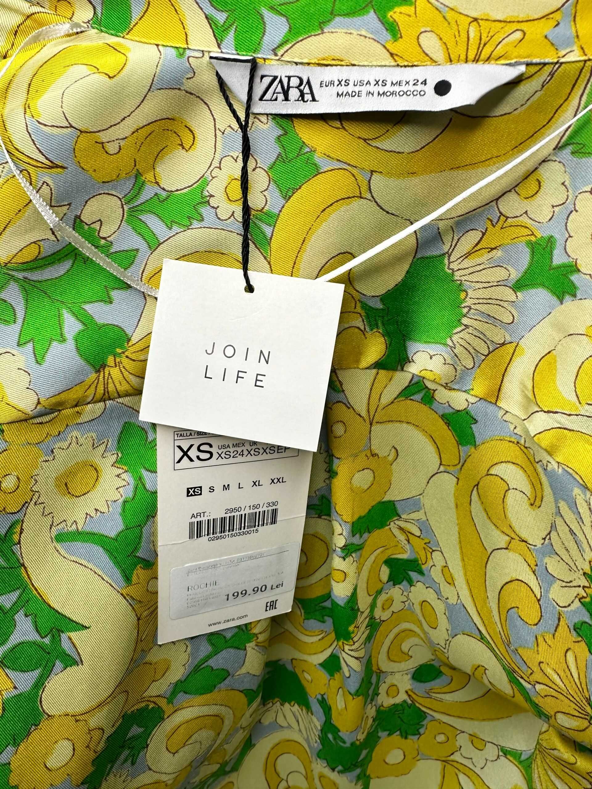 Rochie Zara, mărimea XS, nouă cu etichetă, culori verde cu galben