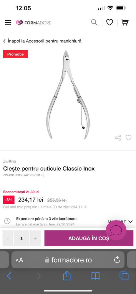 Clește pentru cuticule Classic Inox zwilling