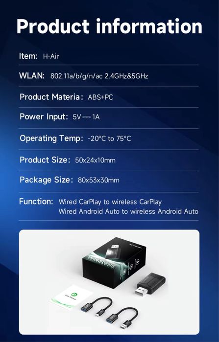 2024 HEYINCAR Wireless CarPlay Android Auto Wireless Adapter