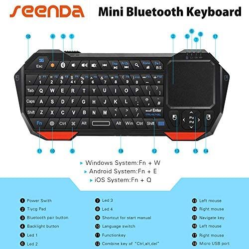 Mini tastatură iluminata cu Bluetooth, mouse integrat, acumulator,