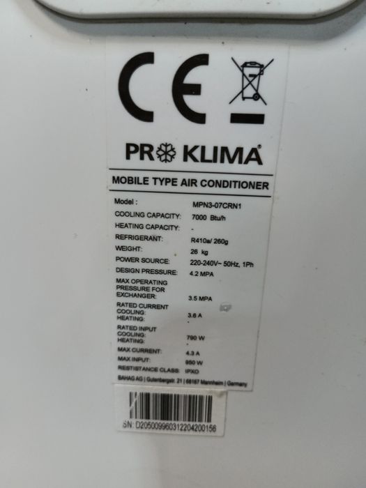 Clima AC portabila Proklima 7000btu