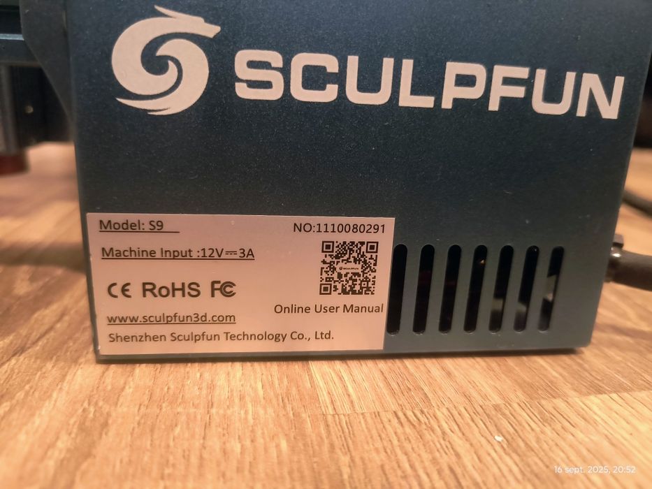 Gravor Laser SCULPFUN S9 + Roller (rotary) – pachet complet
