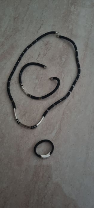 Set din silicon (colier brățară și inel) din argint 925