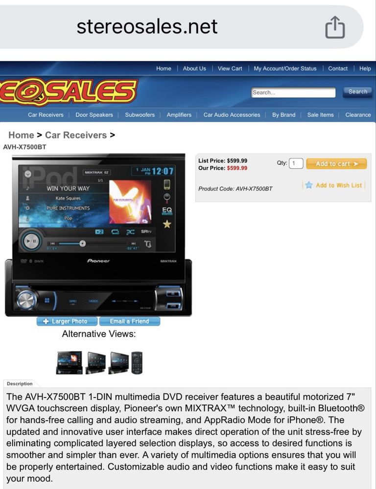 Pioneer AVH-X7500BT - ВИСОК КЛАС - DVD USB Bluetooth cd плеър сд радио
