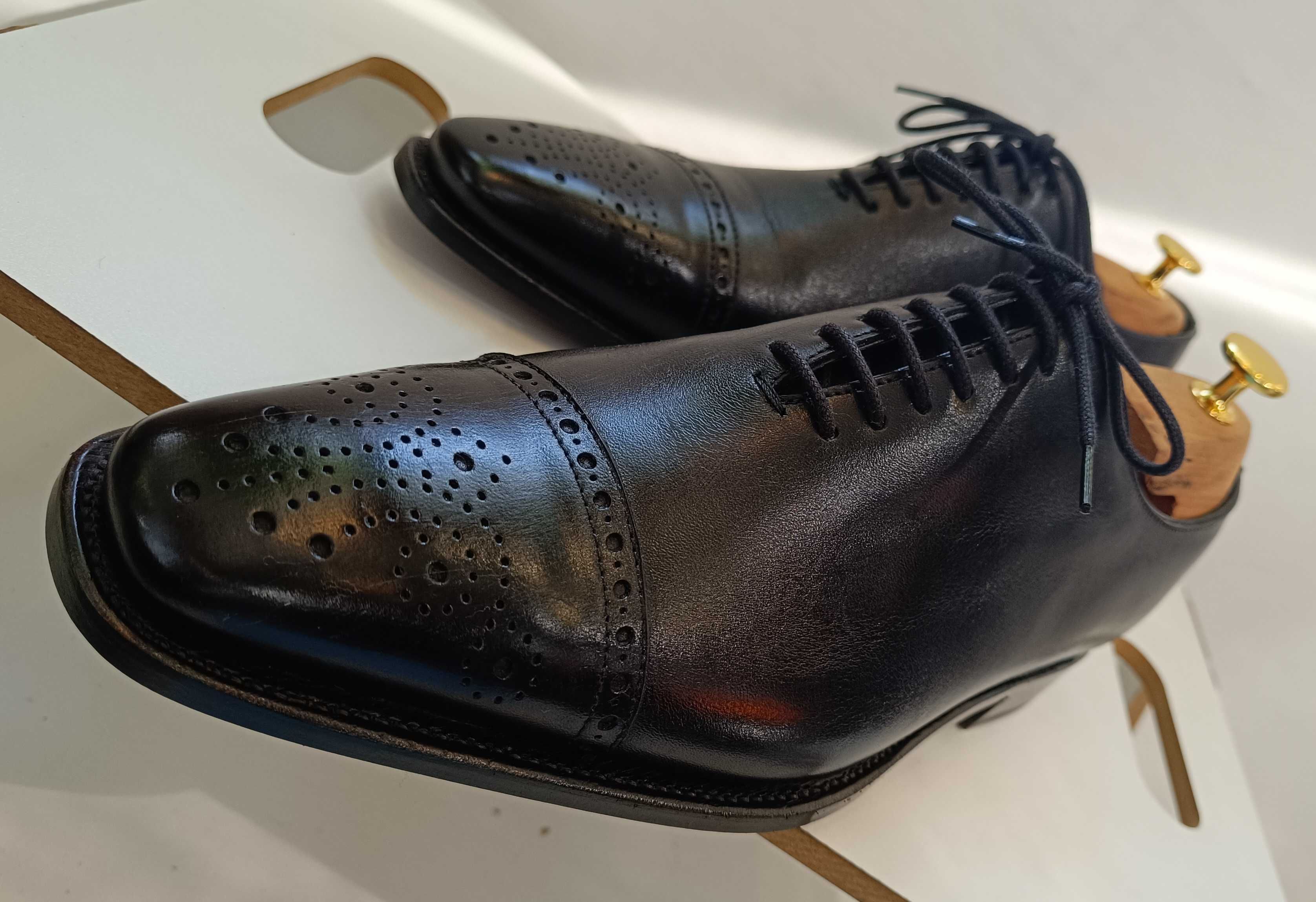 Pantofi oxford de lux 41 41.5 42 lucrati manual GREVE NOI piele natura
