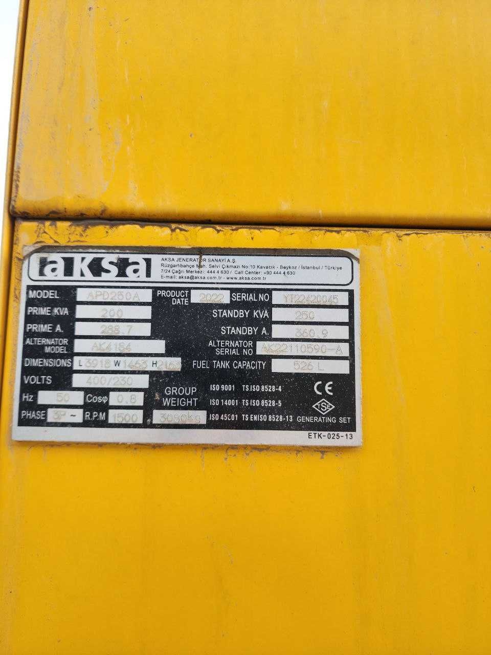 Aksa 250 KVA Generator - 220 milyon Sum