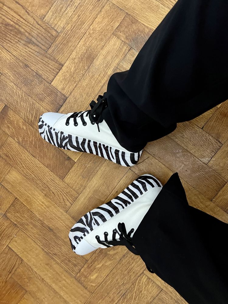 Teniși Bosanova adidasi inalti albi zebra cu talpa platforma 37