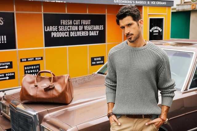 Pulover bărbați tricotat, guler rotund, gri, croială lejeră, M