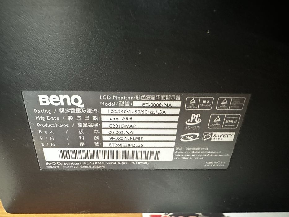 Benq ET-0008 monitor + usb-vga adaptor