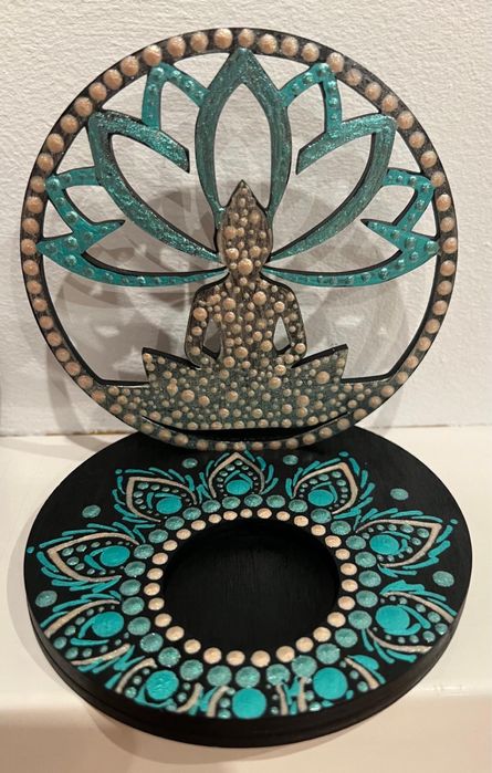 Suport lumânare - lemn pictat manual -