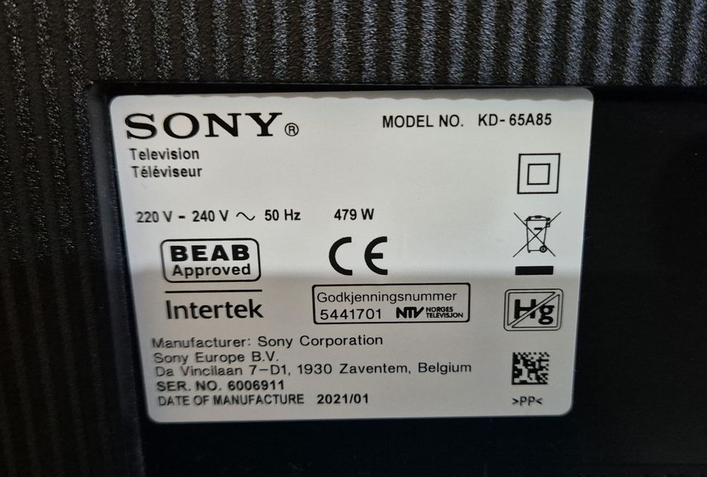 Sony KD-65A85 OLED, Android, 4K, UltraHD, Smart, WiFi.