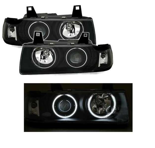 Фарове черни с лупа и angel eyes комплект за BMW 3 series E36 4 Врати