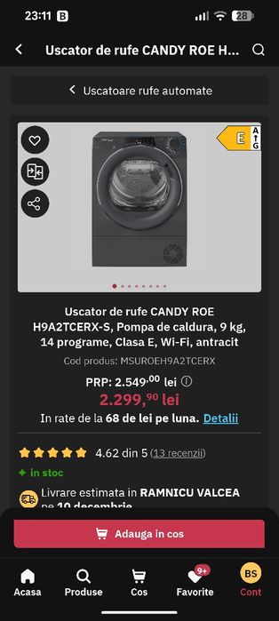 Vand uscator rufe Candy nou