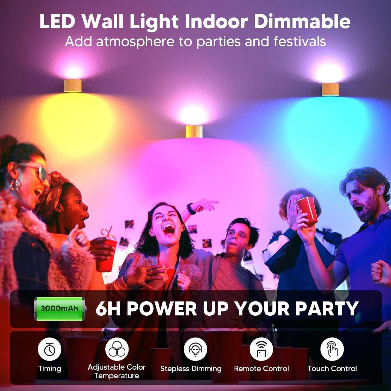 НОВА! Безжична LED стенна лампа с батерия, RGB