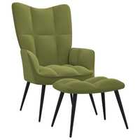 vidaXL Релаксиращ стол с табуретка, светлозелен, кадифе 328087