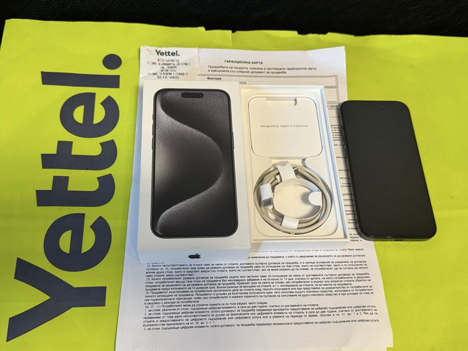 КАТО НОВ 128GB iPhone 15 Pro Yettel Гаранция 2027 Black Черен