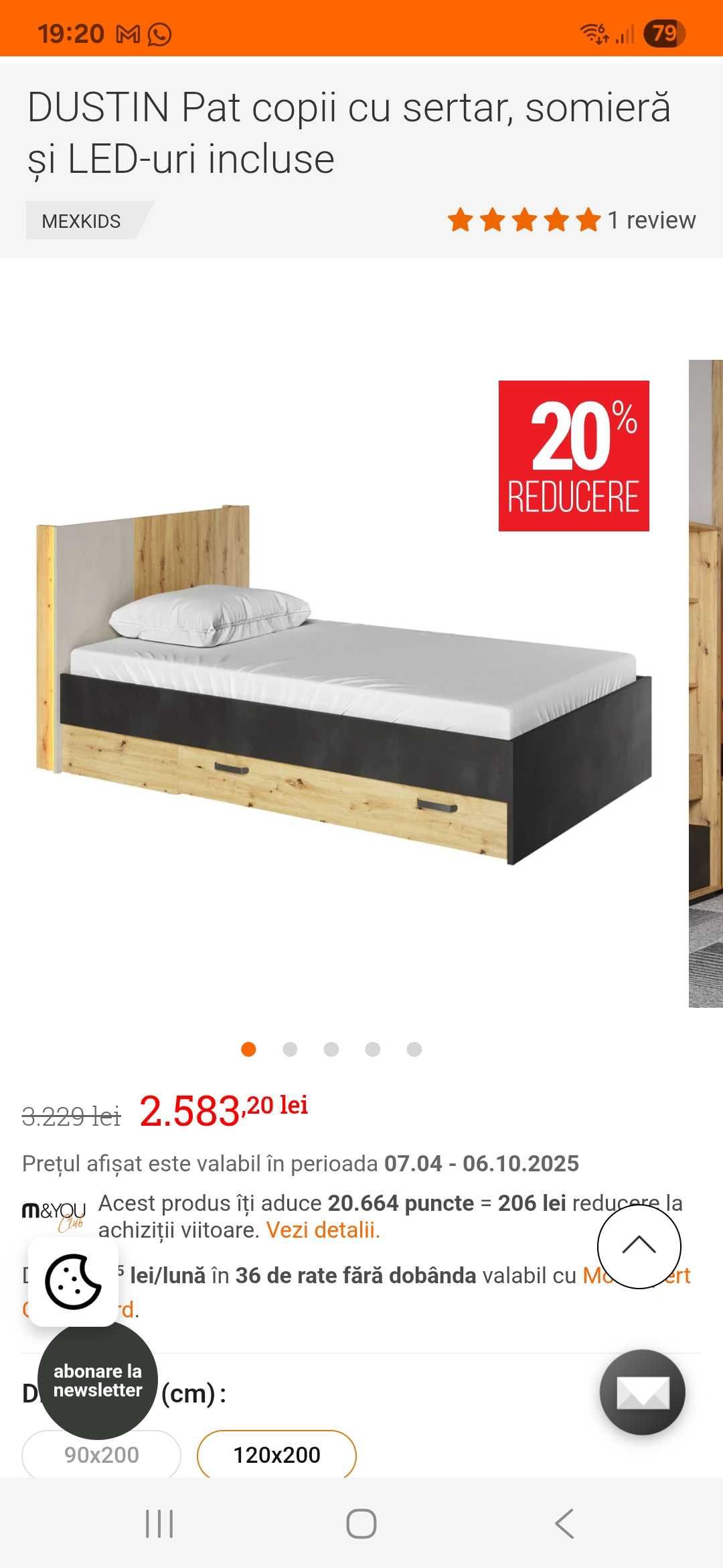 Pat copii cu sertar 120x200, cu saltea soft