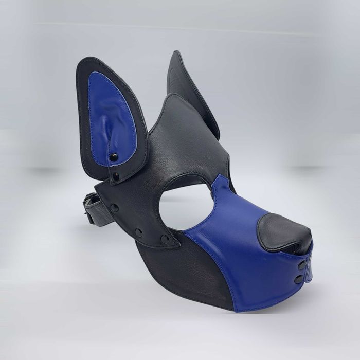 Кожена маска на куче черна синя фетиш маска fetish