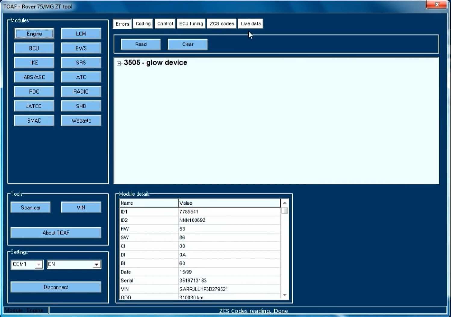 Tester diagnoza Rover 75 si MG ZT , Inpa K+DCan & Toaf Tools