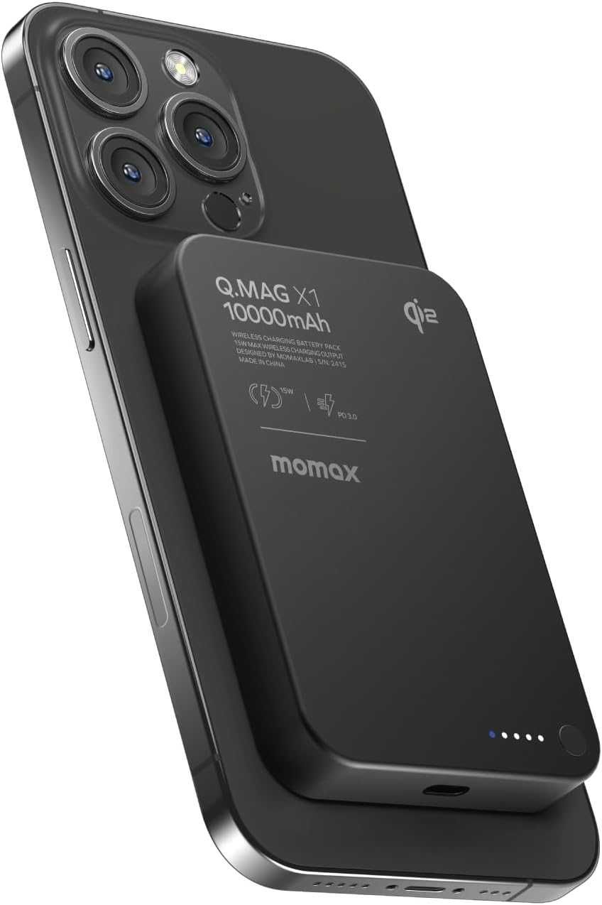 MOMAX Q.MAG Магнитна външна батерия, Qi2, ултратънка 10000mAh, 15W