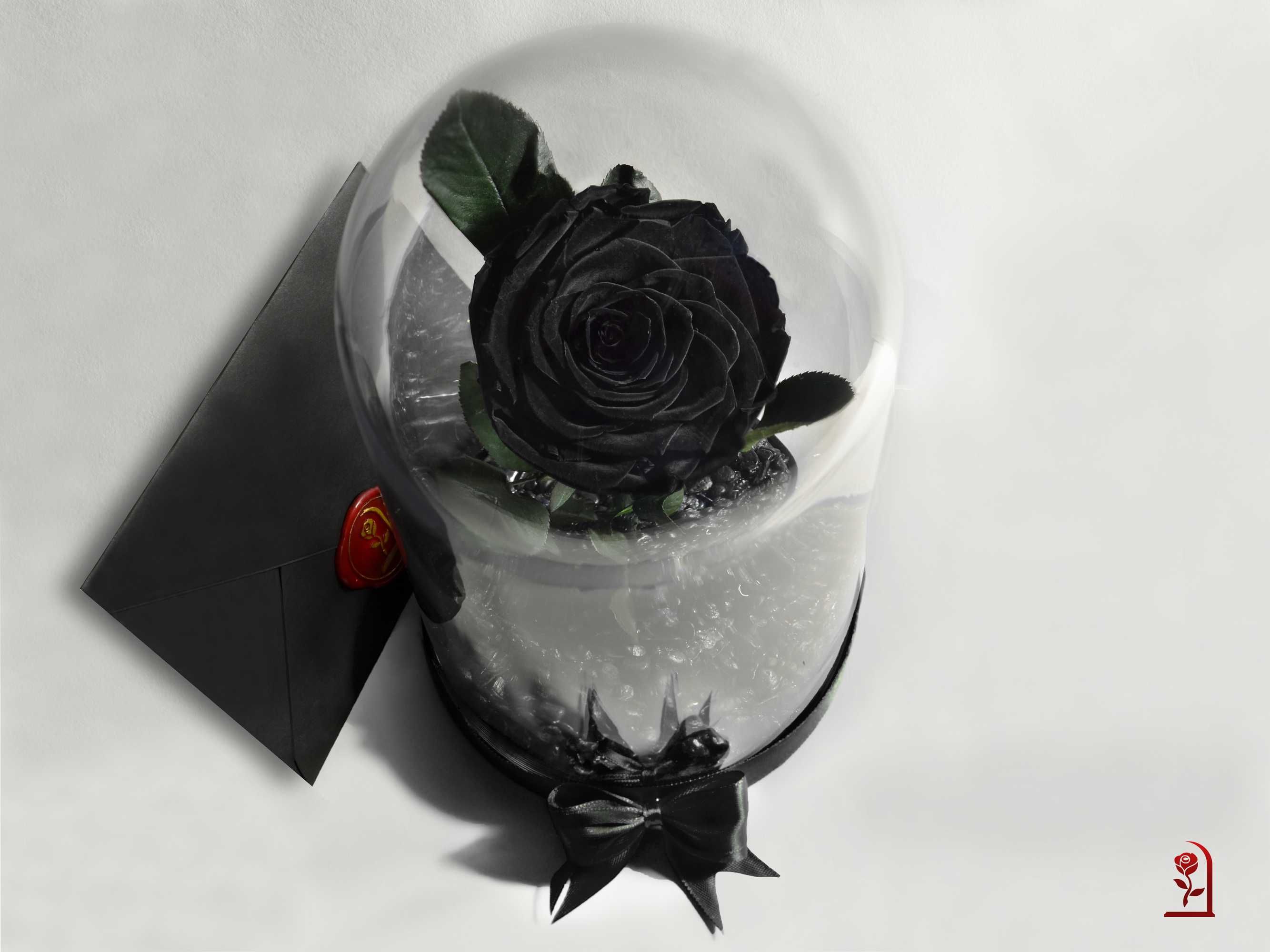 Луксозен Подарък за Жена / Черна Вечна Роза в ГОЛЯМА Стъкленица
