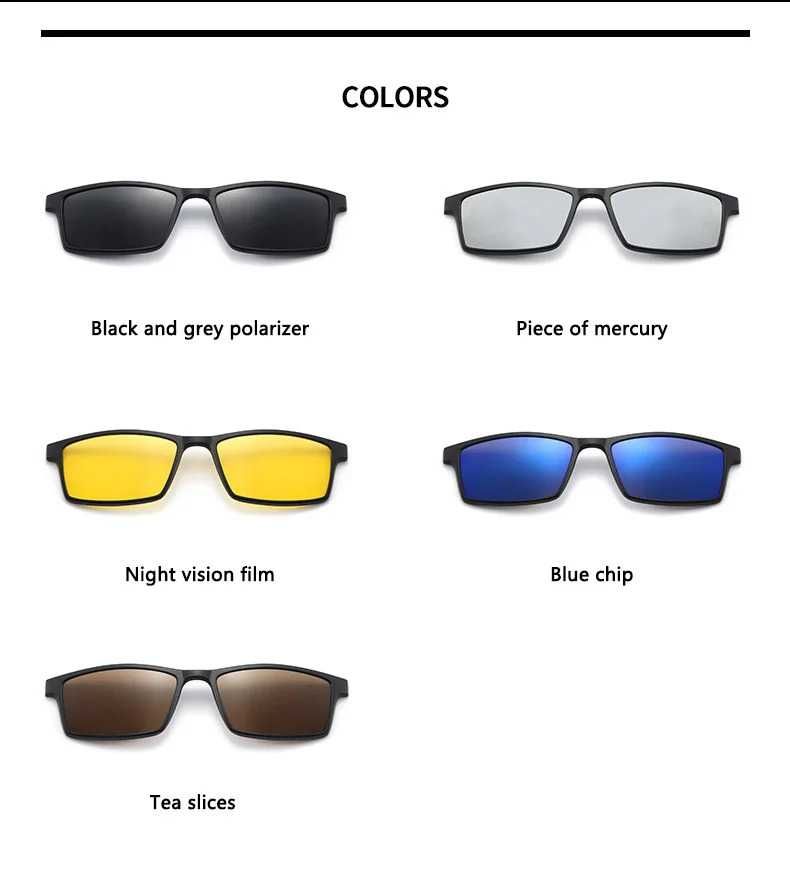 Set rama ochelari cu clip on magnetic, lentile de soare, pachet 6 in 1