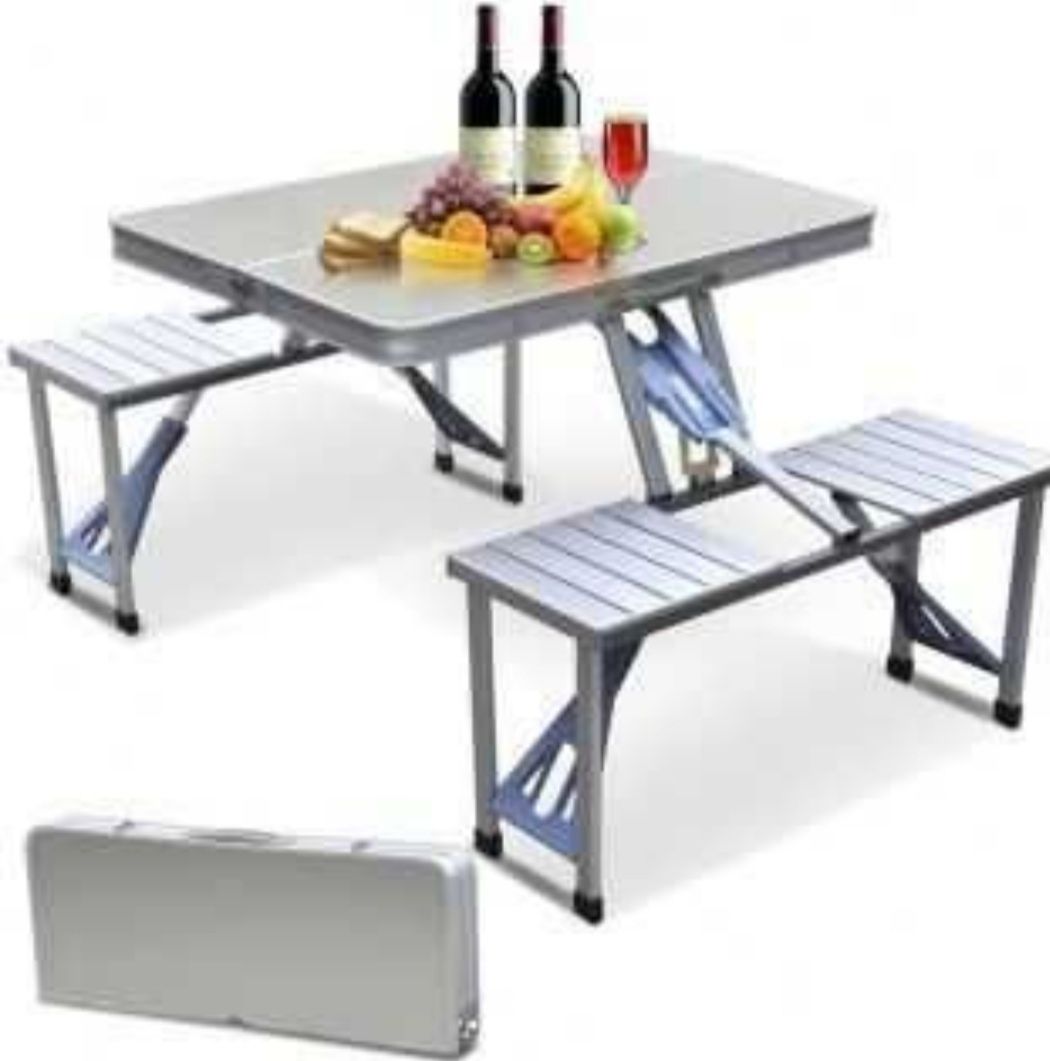 Set pliabil masa cu 4 scaune din aluminiu picnic camping Silver