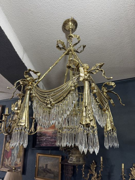 Candelabru bronz masiv- cristal