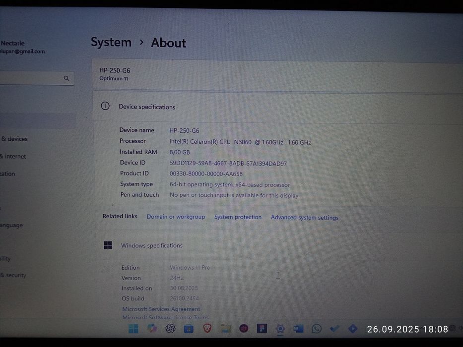 HP 250 G6 – 8GB RAM, SSD, autonomie 7-9h, Windows 11 + Office 2024