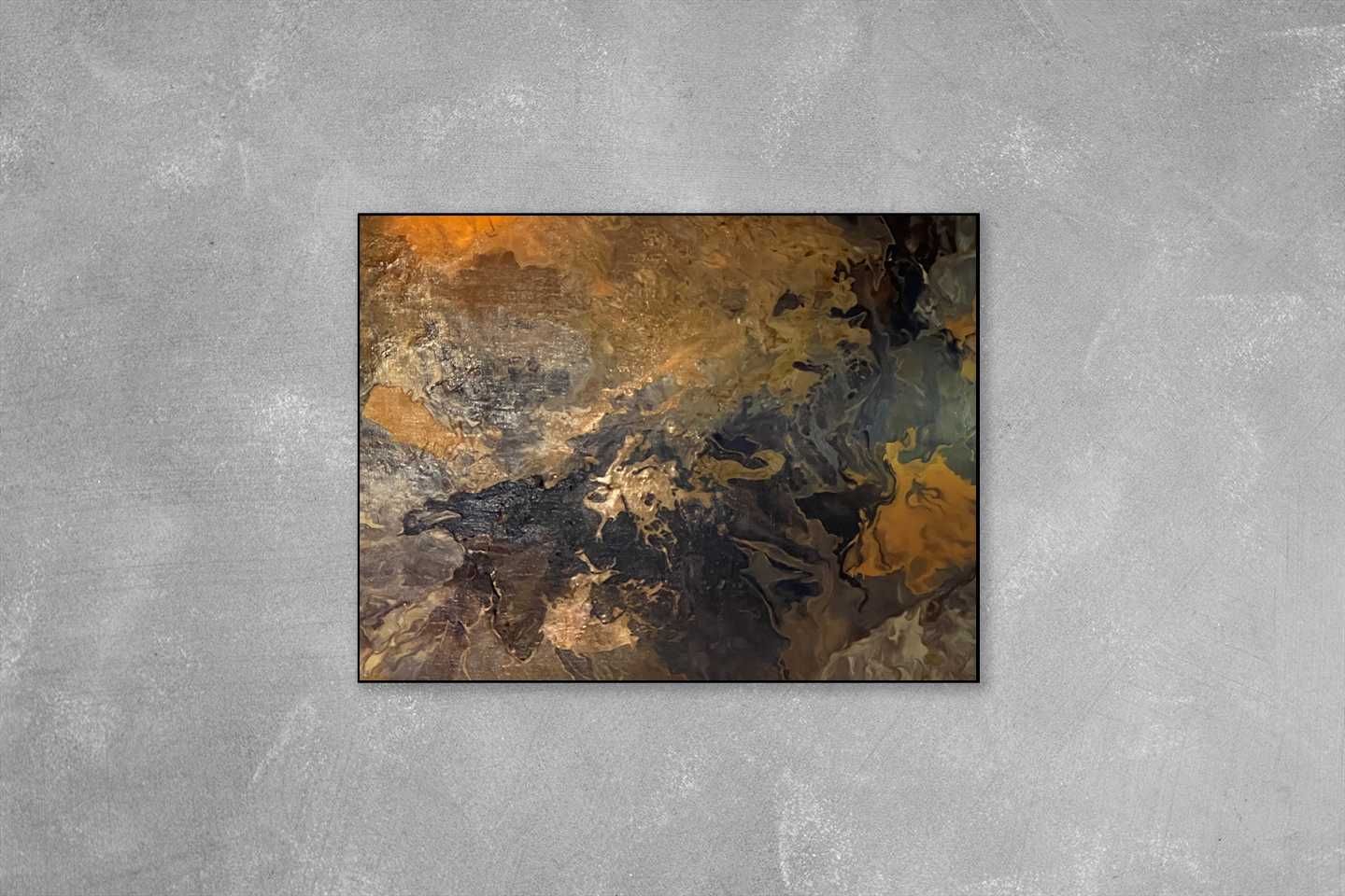 Tablou ~ Golden Storm ~ Abstract cu aur lichid ~ 60cm x 50cm