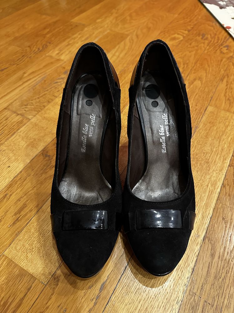 Pantofi din piele cu toc gros si platforma Boston Shoes