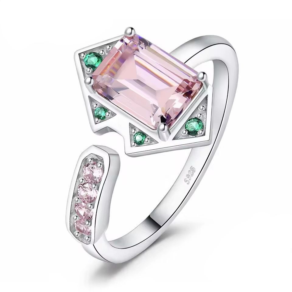 Inel Luxury 2.8ct Pink Stone Emerald Cut, Argint 925 placat aur 18k