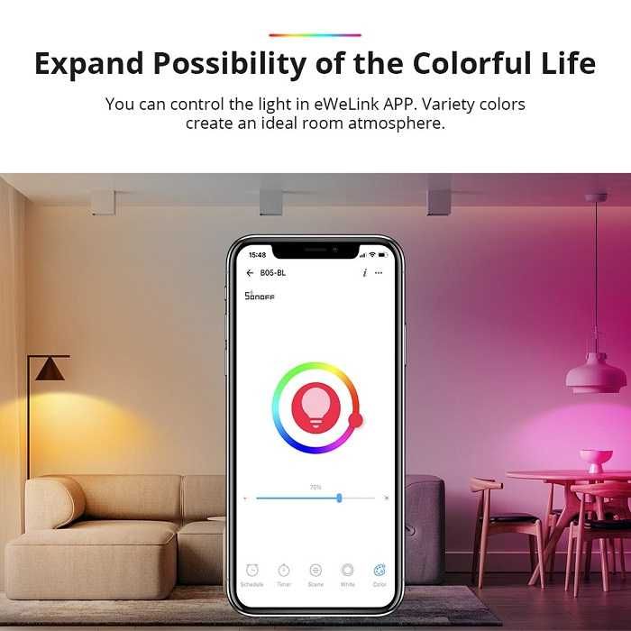 SONOFF B05-BL-A60 R2 – DIY Смарт Wi-Fi LED крушка - RGB Цветна крушка