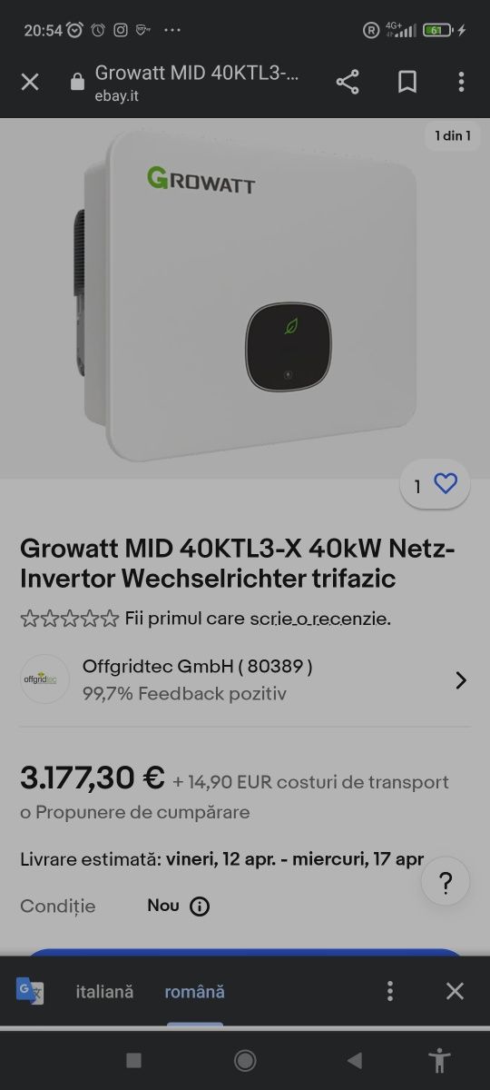 Vând invertor Growatt 40000 W