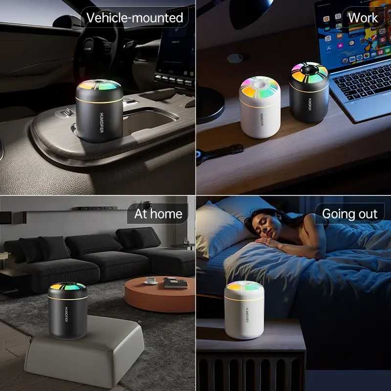 Umidificator USB Compact 2 în 1 cu LED Multicoloră pentru masina