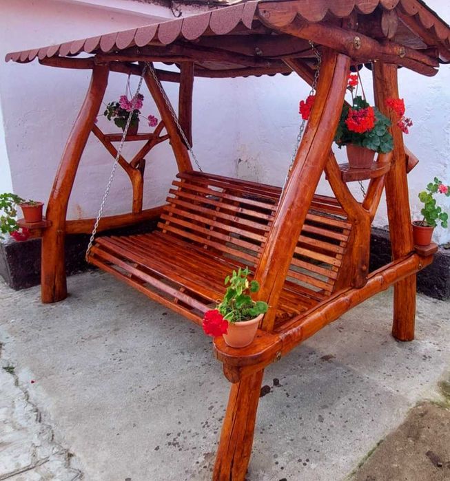Leagăn rustic din lemn masiv, livrare in apropriere