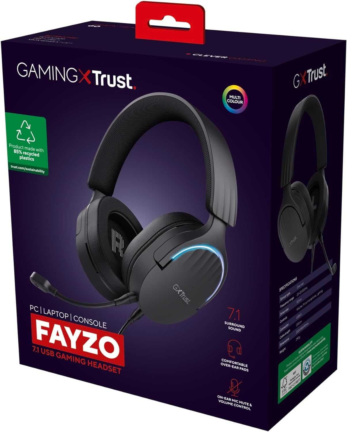 Trust Gaming GXT 490 Fayzo 7.1 USB геймърски слушалки, 2 м кабел, RGB