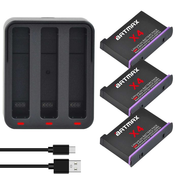 Set 3 acumulatori 2400mAh + incarcator triplu camere Insta360 X4