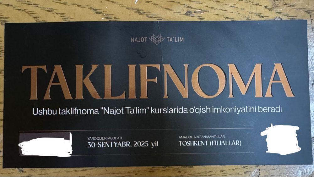 Najot Ta’lim Taklifnoma