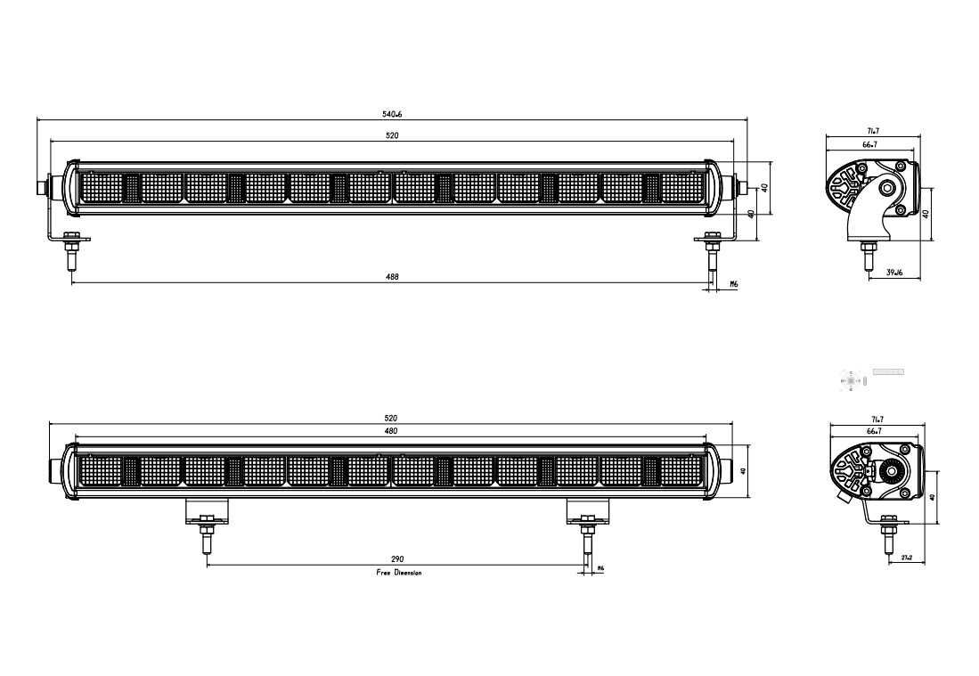52 См LED Лед Бар с Насоченa Светлина Три Функции Е-Mark 60W 12-24V