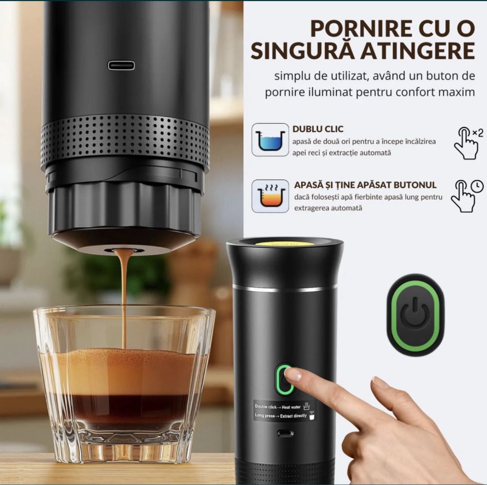 Espressor portabil 3in1 compatibil cu capsule sau cafea macinata