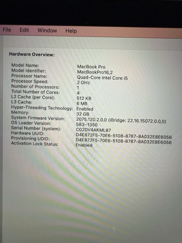 Macbook pro core i 5 2020 yil
