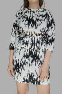 Ganni, rochie mini cu imprimeu abstract, alb, negru, S
