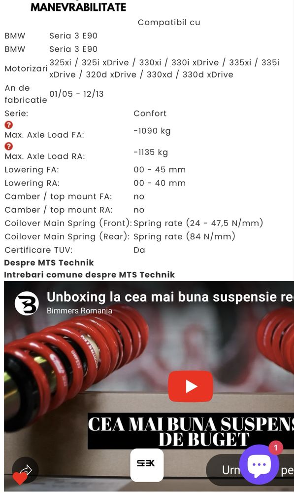 Suspensie sport reglabila BMW E90/91/92 NOUA xdrive
